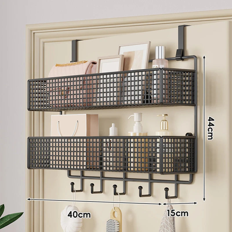 Over-the-Door Storage Basket Two-Tier Tool-Free Hanging