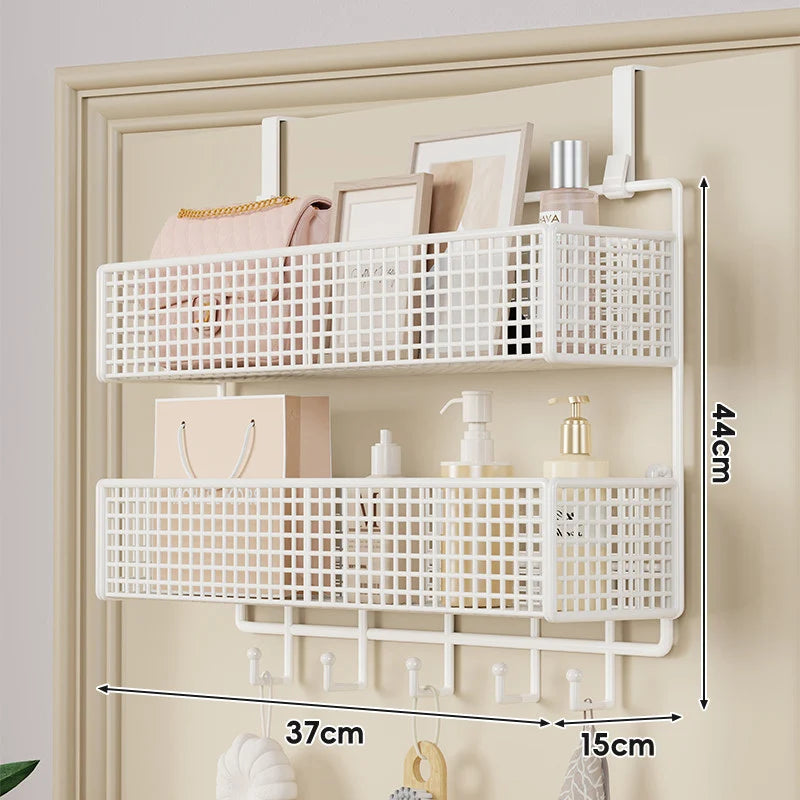 Over-the-Door Storage Basket Two-Tier Tool-Free Hanging