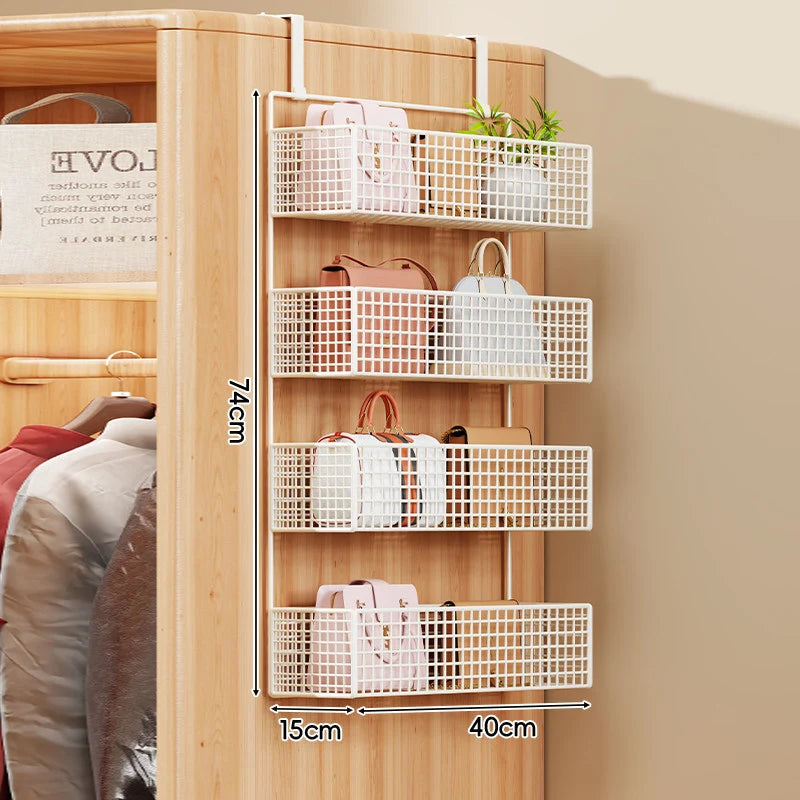 Over-the-Door Storage Organizer Four-Tier Mesh Baskets With Hooks
