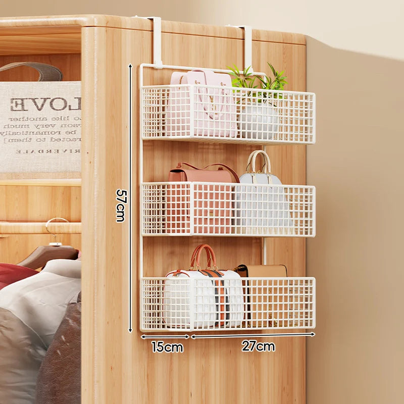 Over-the-Door Storage Organizer Four-Tier Mesh Baskets With Hooks