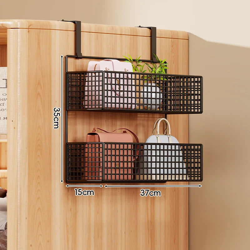 Over-the-Door Storage Organizer Four-Tier Mesh Baskets With Hooks