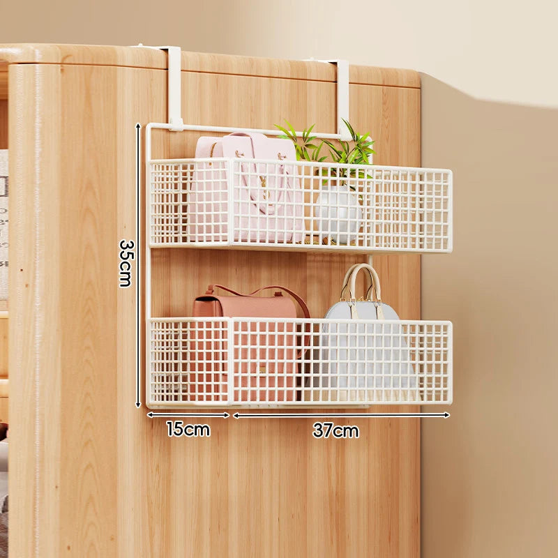 Over-the-Door Storage Organizer Four-Tier Mesh Baskets With Hooks