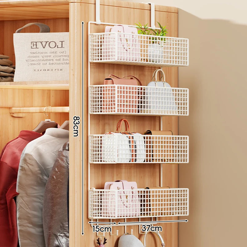 Over-the-Door Storage Organizer Four-Tier Mesh Baskets With Hooks