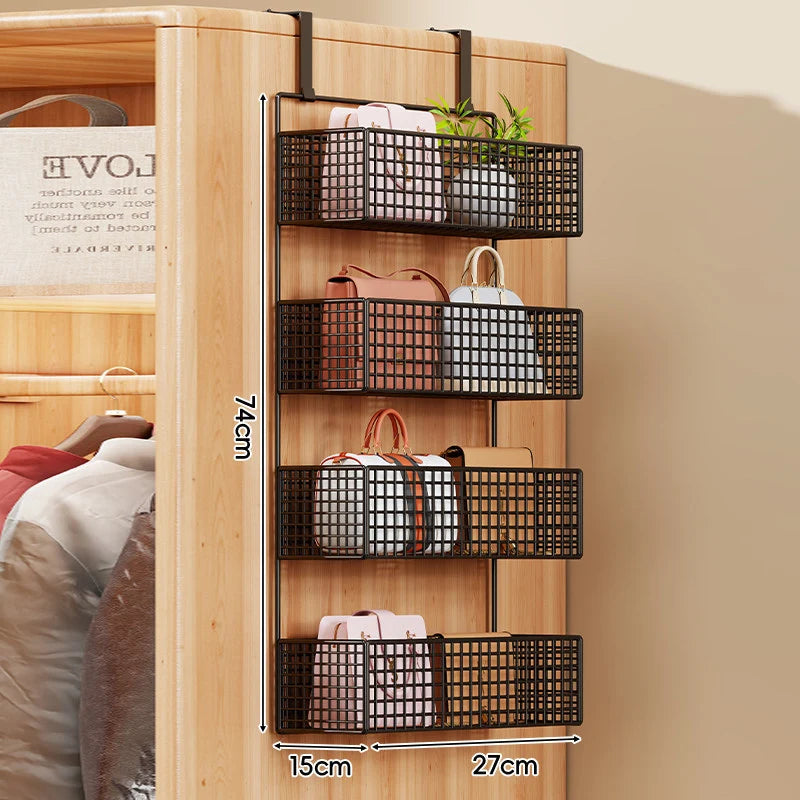 Over-the-Door Storage Organizer Four-Tier Mesh Baskets With Hooks