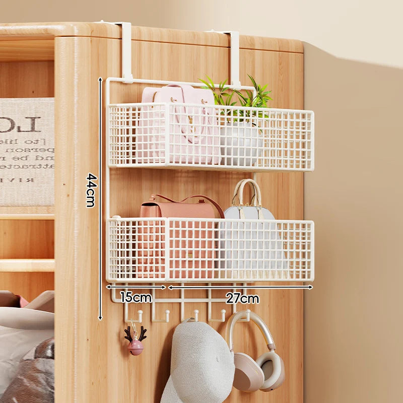 Over-the-Door Storage Organizer Four-Tier Mesh Baskets With Hooks