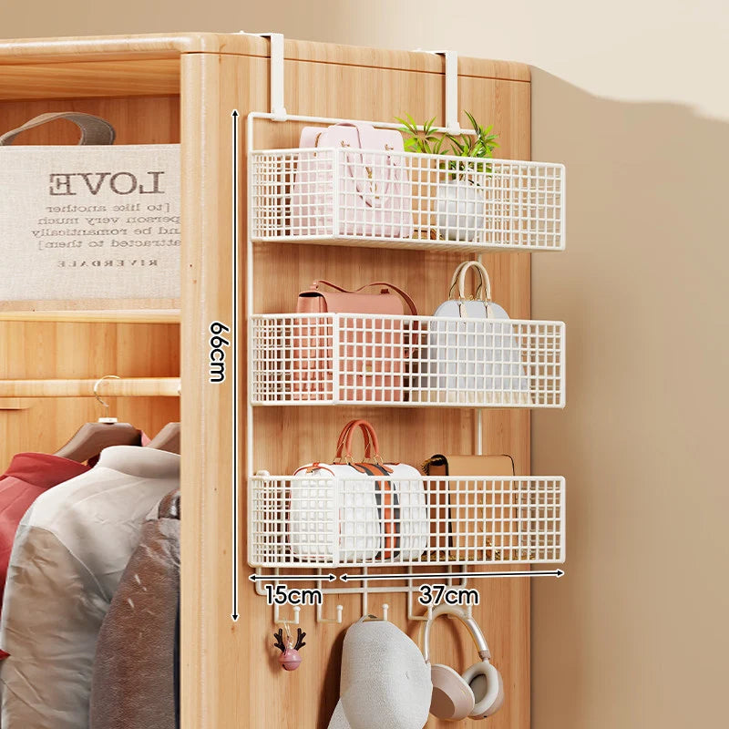 Over-the-Door Storage Organizer Four-Tier Mesh Baskets With Hooks