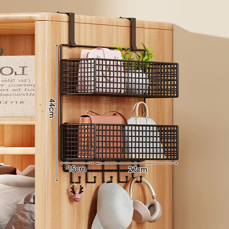 Over-the-Door Storage Organizer Four-Tier Mesh Baskets With Hooks