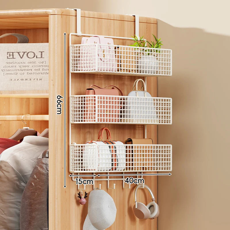 Over-the-Door Storage Organizer Four-Tier Mesh Baskets With Hooks