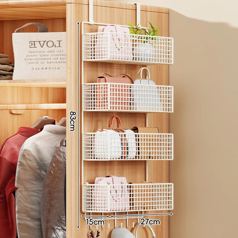 Over-the-Door Storage Organizer Four-Tier Mesh Baskets With Hooks