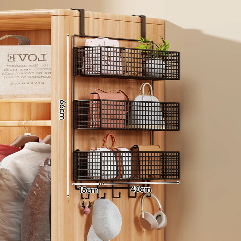 Over-the-Door Storage Organizer Four-Tier Mesh Baskets With Hooks