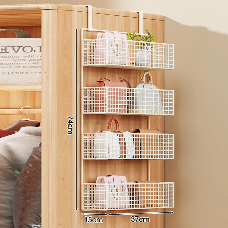 Over-the-Door Storage Organizer Four-Tier Mesh Baskets With Hooks