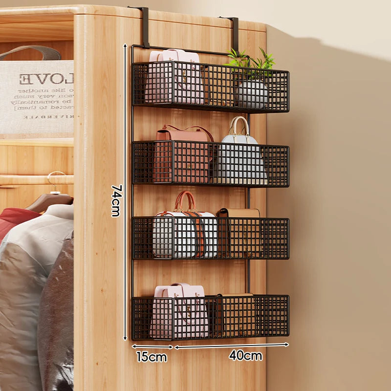 Over-the-Door Storage Organizer Four-Tier Mesh Baskets With Hooks
