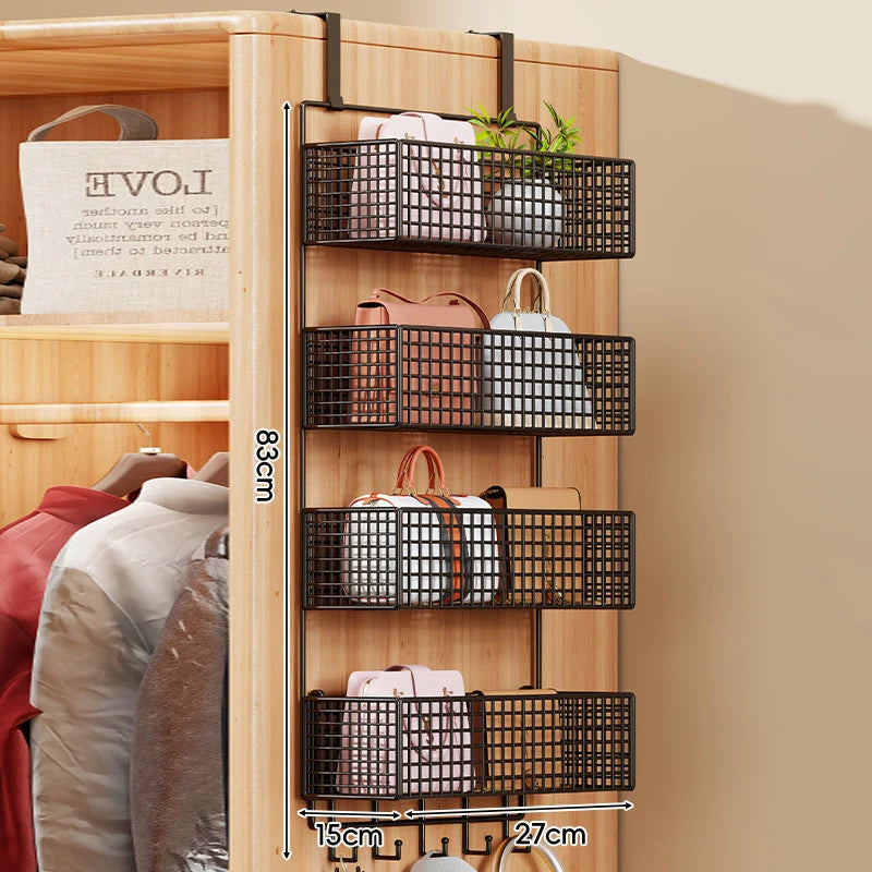 Over-the-Door Storage Organizer Four-Tier Mesh Baskets With Hooks