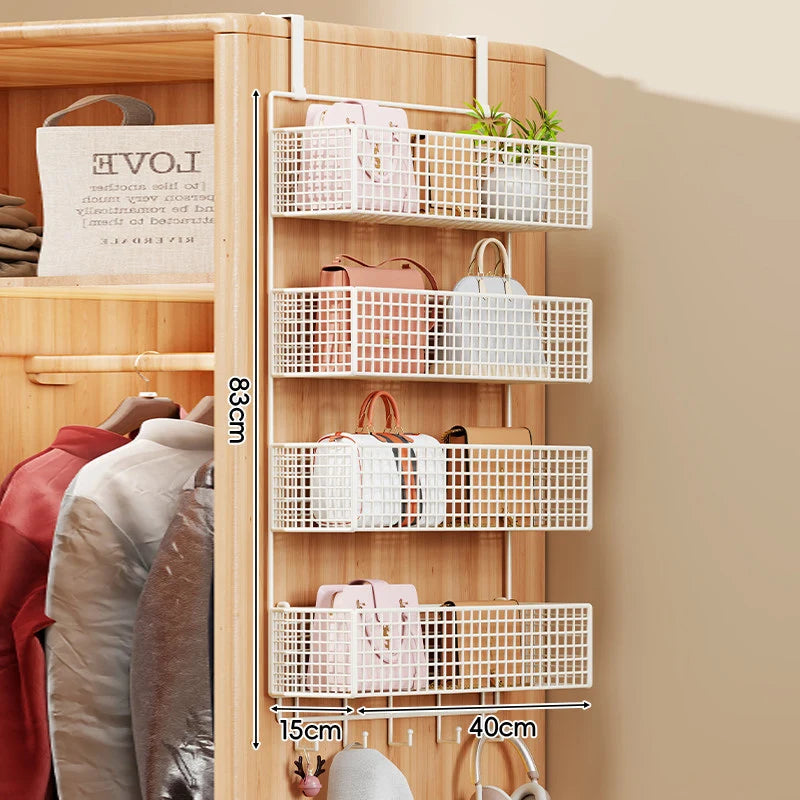 Over-the-Door Storage Organizer Four-Tier Mesh Baskets With Hooks