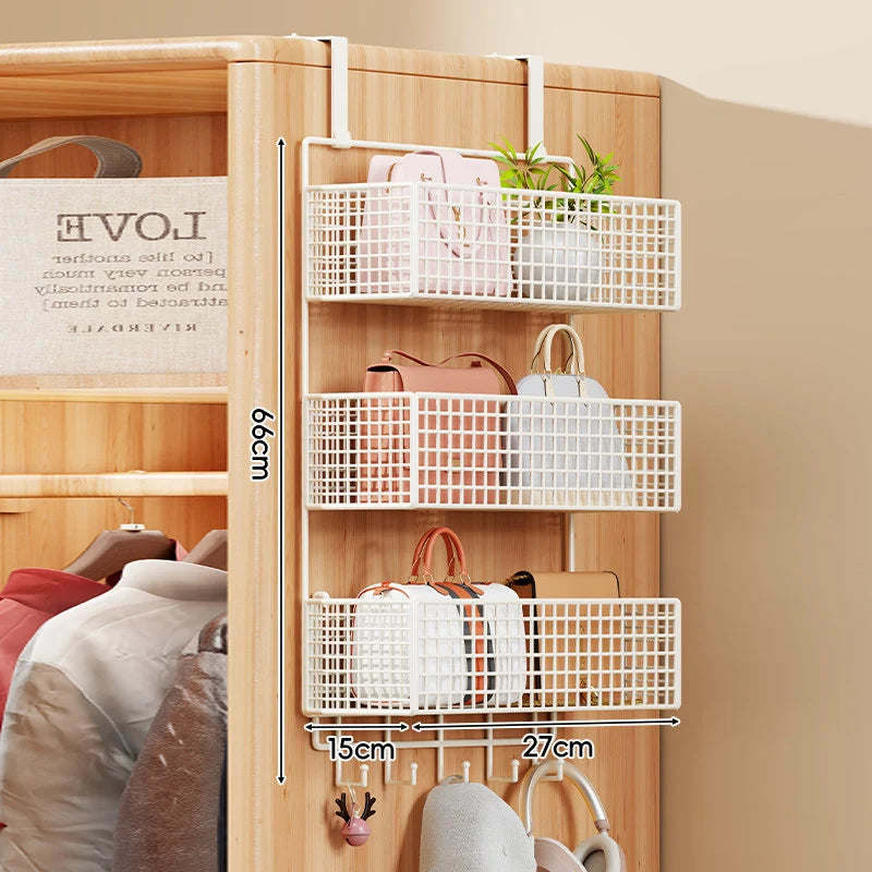 Over-the-Door Storage Organizer Four-Tier Mesh Baskets With Hooks