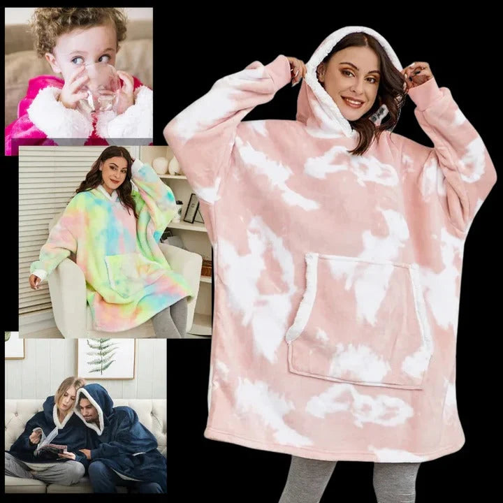 Oversized Blanket Hoodie Flannel & Microfiber Lined Front Pocket