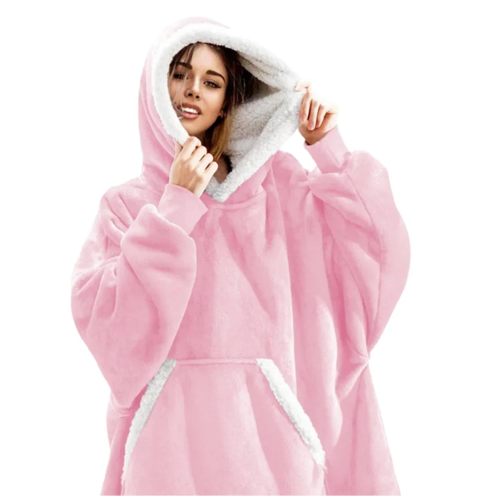 Oversized Hoodie Blanket Built-In Sleeves Microfiber & Flannel