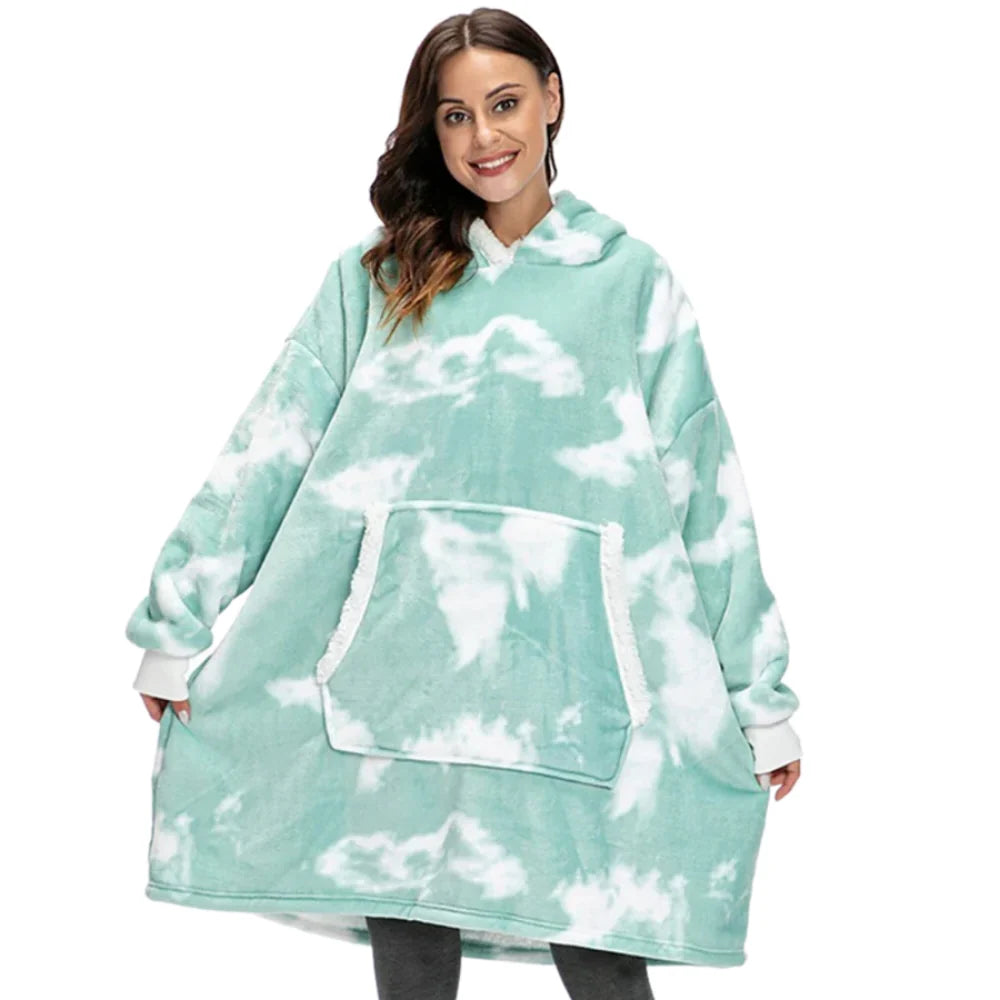 Oversized Hoodie Blanket Built-In Sleeves Microfiber & Flannel