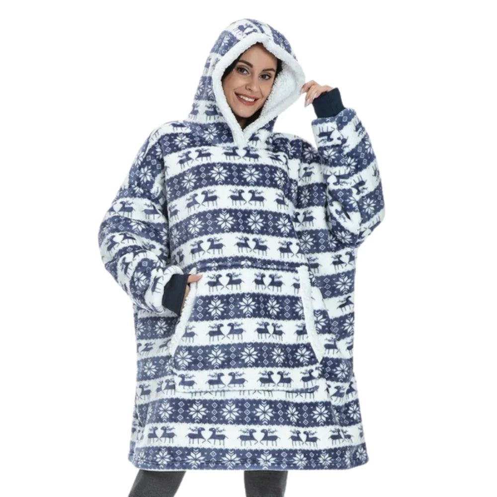 Oversized Hoodie Blanket Built-In Sleeves Microfiber & Flannel