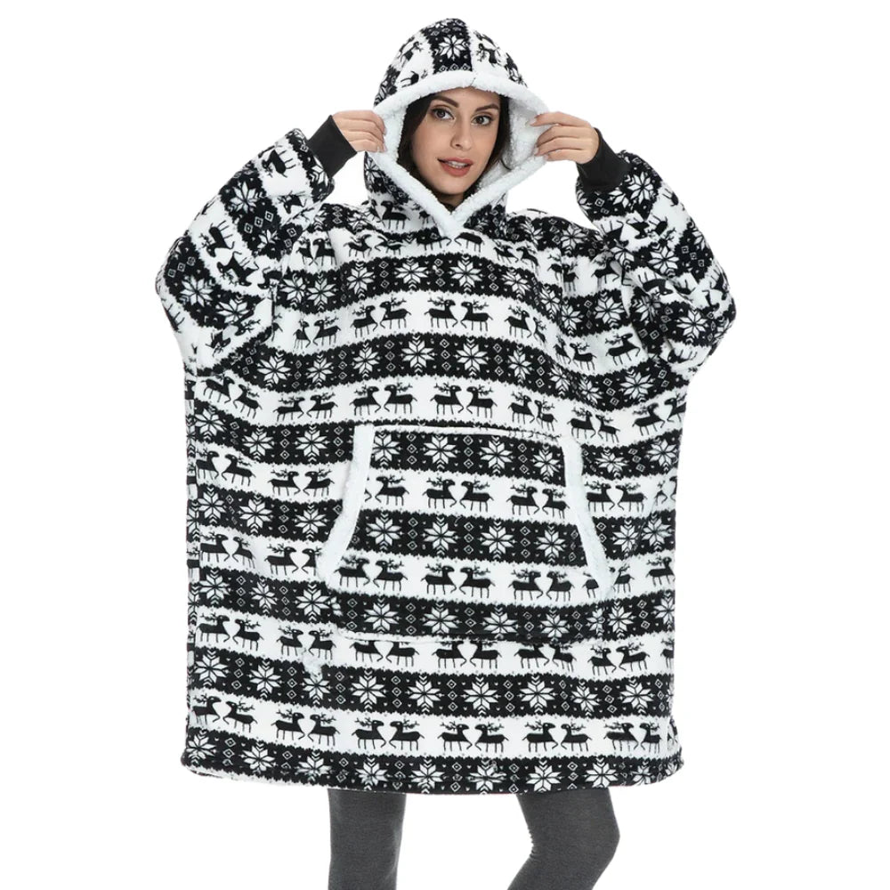 Oversized Hoodie Blanket Built-In Sleeves Microfiber & Flannel