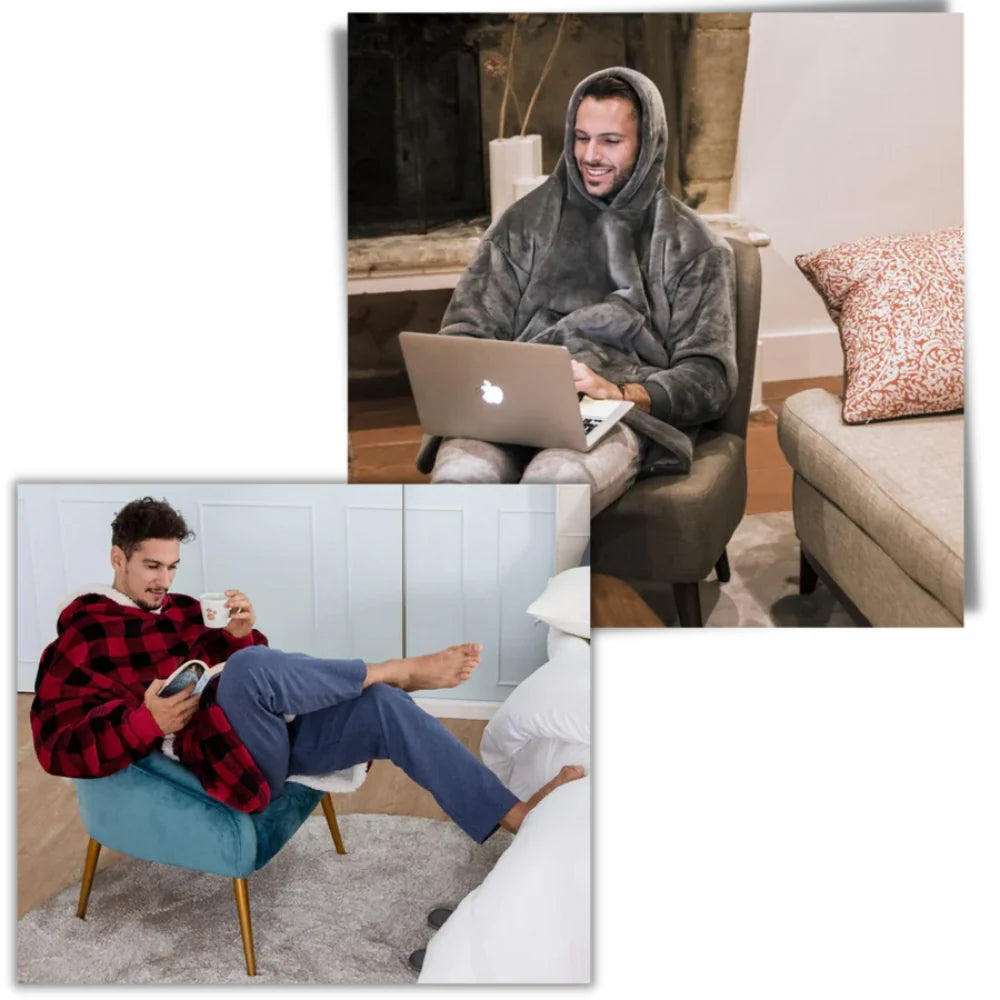 Oversized Hoodie Blanket Built-In Sleeves Microfiber & Flannel