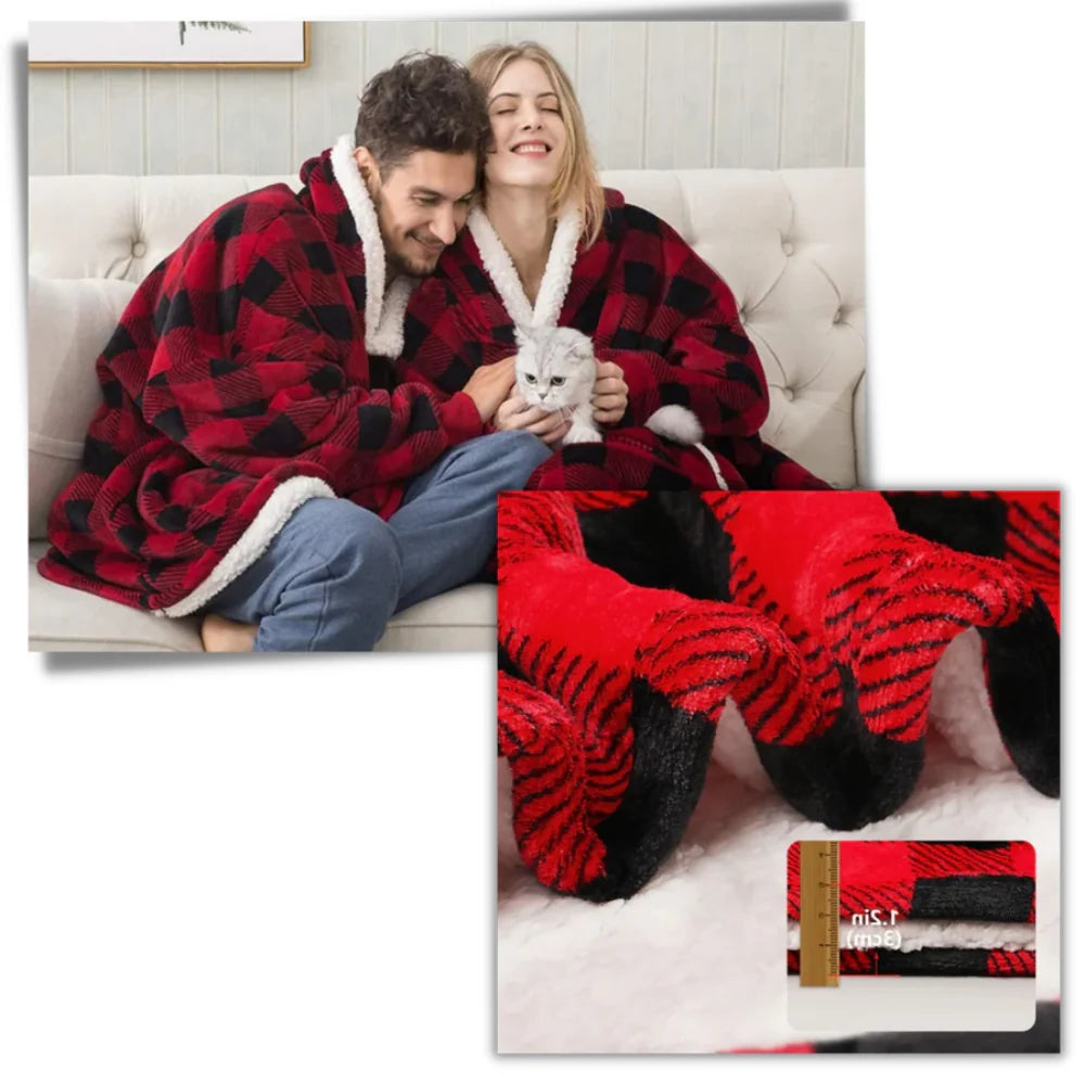 Oversized Hoodie Blanket Built-In Sleeves Microfiber & Flannel