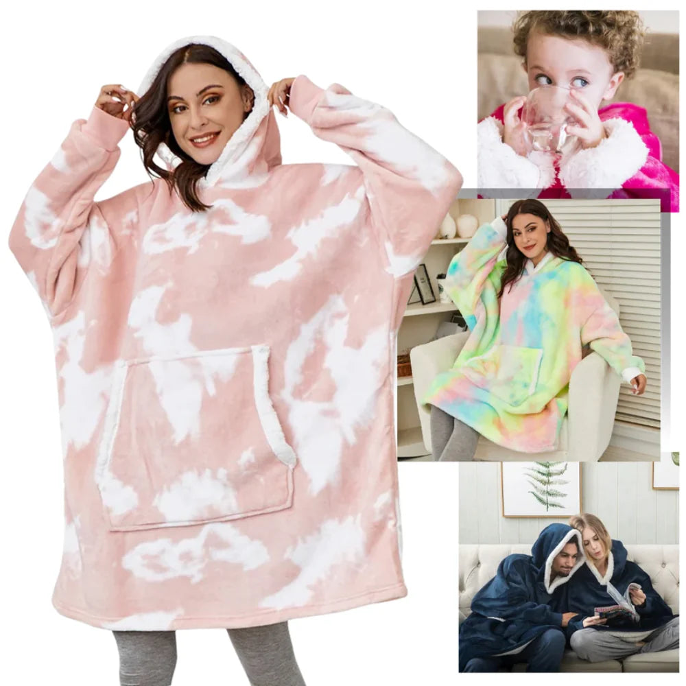 Oversized Hoodie Blanket Built-In Sleeves Microfiber & Flannel