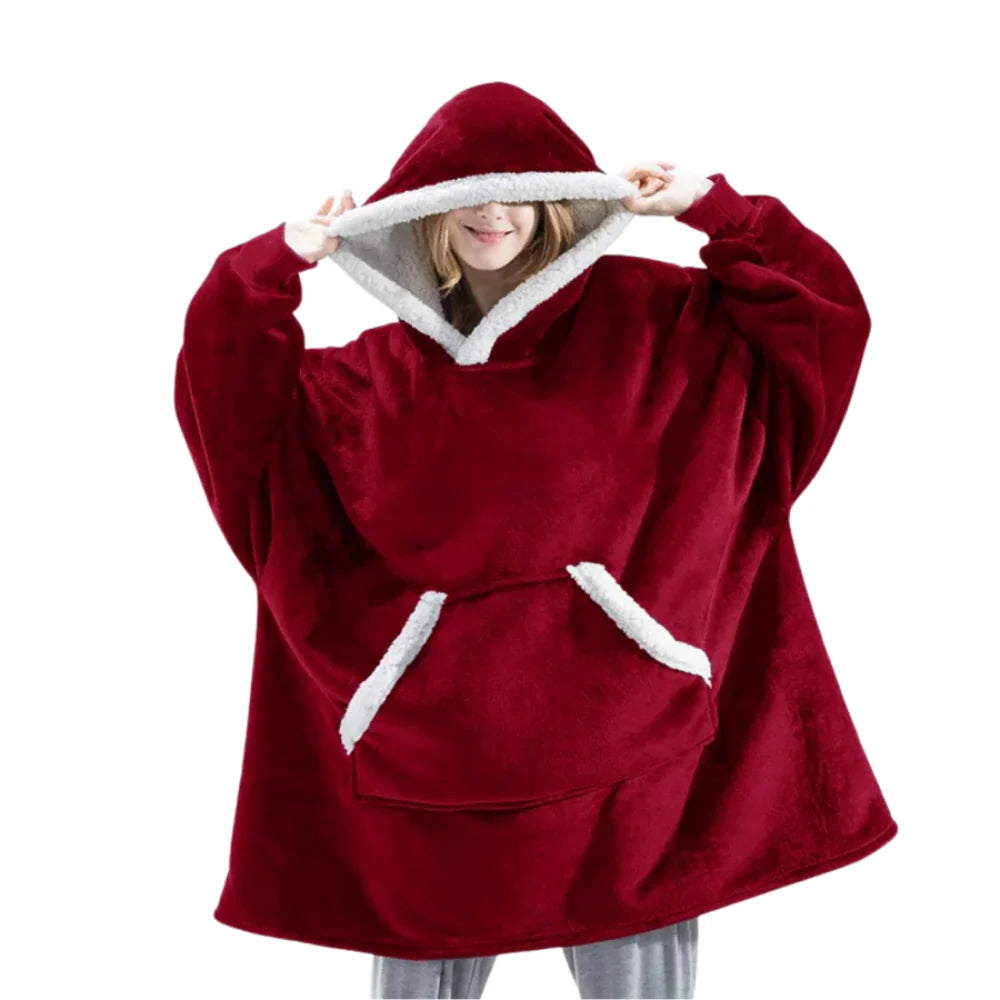 Oversized Hoodie Blanket Built-In Sleeves Microfiber & Flannel