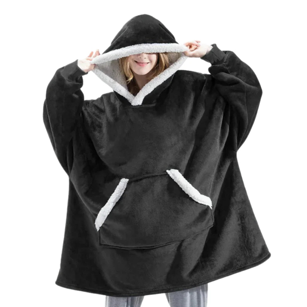 Oversized Hoodie Blanket Built-In Sleeves Microfiber & Flannel
