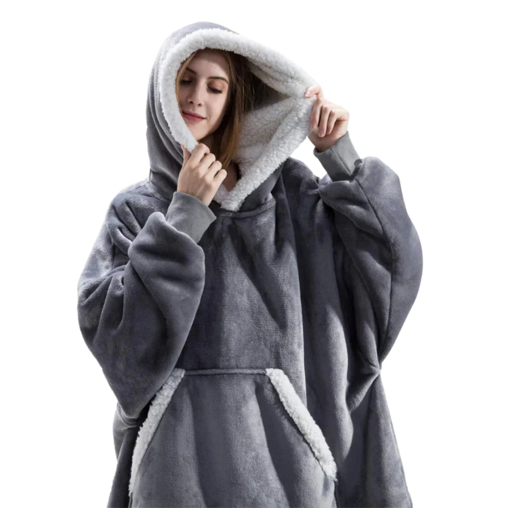 Oversized Hoodie Blanket Built-In Sleeves Microfiber & Flannel