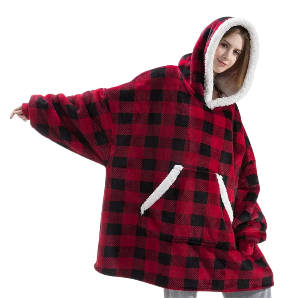 Oversized Hoodie Blanket Built-In Sleeves Microfiber & Flannel