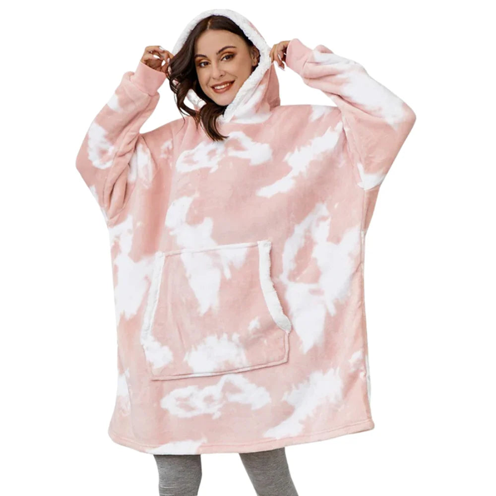 Oversized Hoodie Blanket Built-In Sleeves Microfiber & Flannel