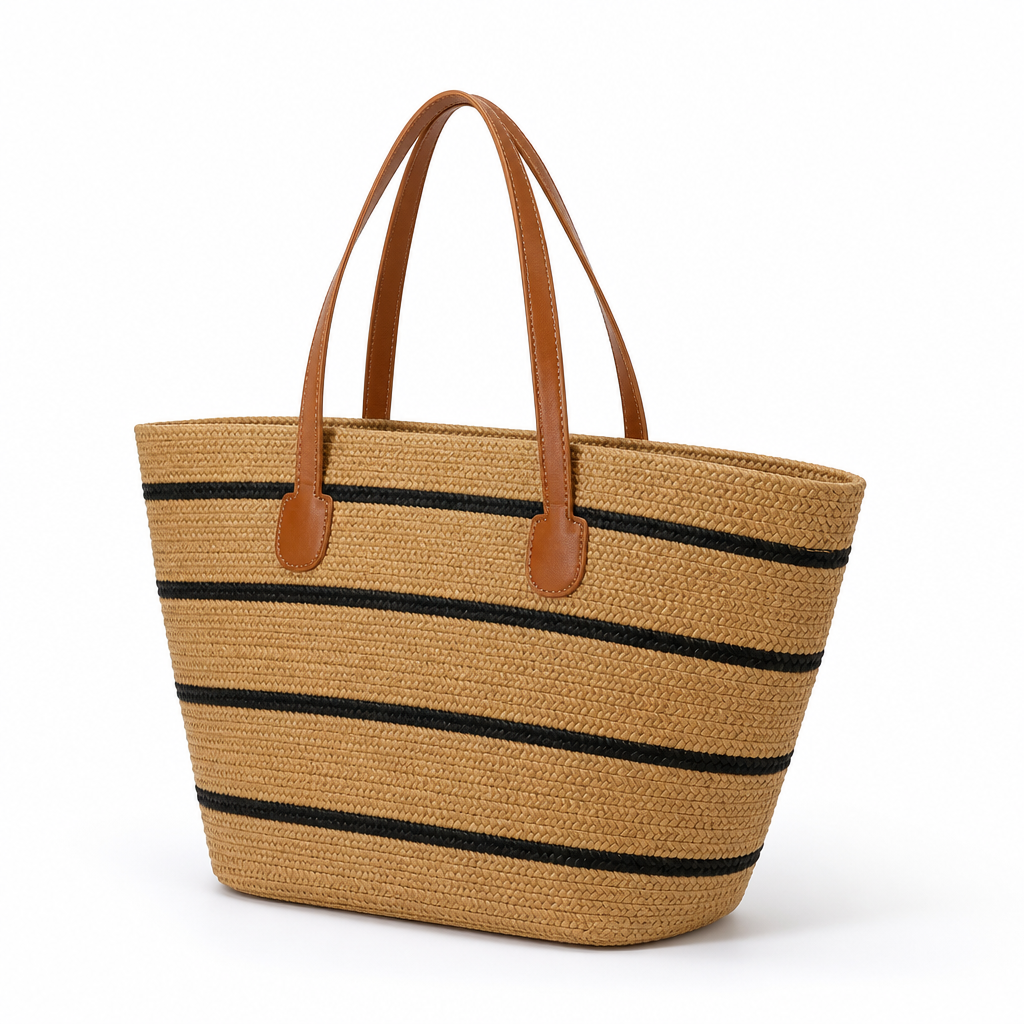 Oversized Woven Striped Beach Bag
