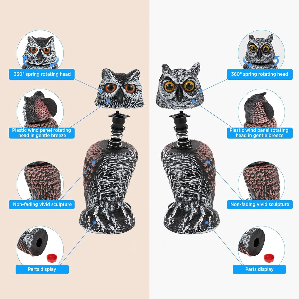 Owl Decoys Wind-Powered Rotating Heads Set of 2