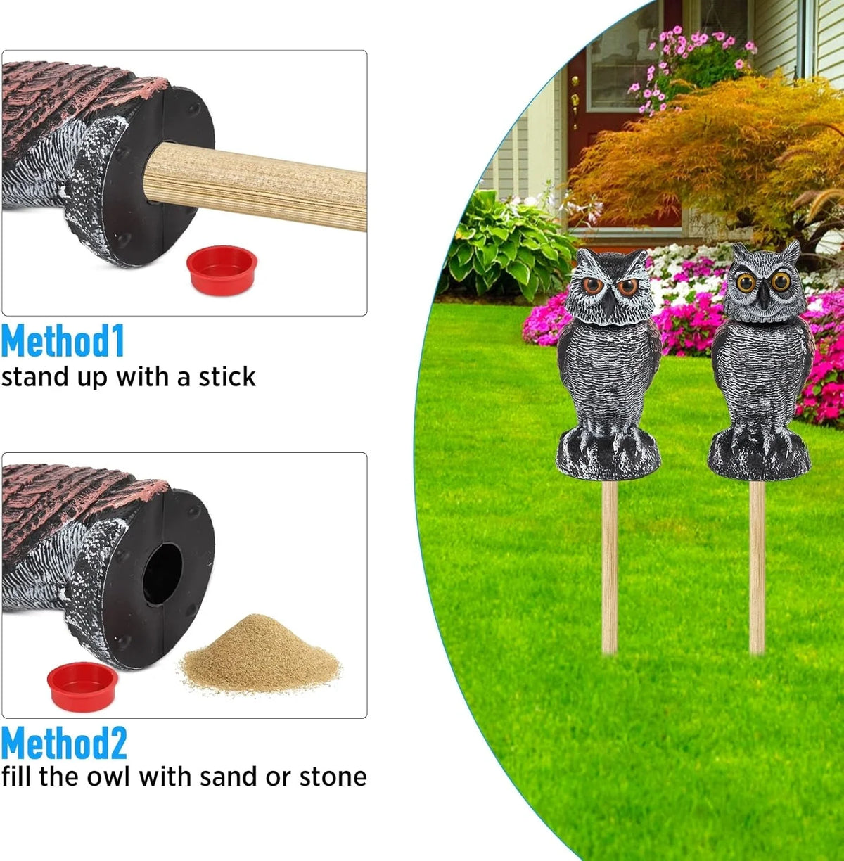 Owl Decoys Wind-Powered Rotating Heads Set of 2