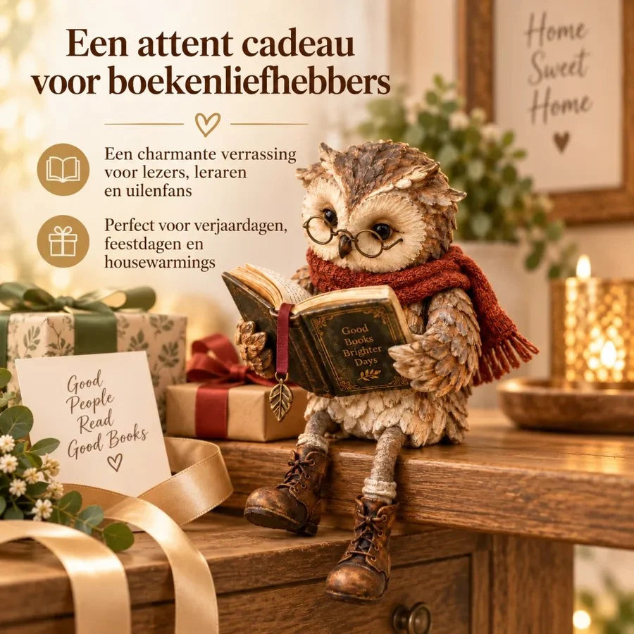 Owl Figurine Reading Design Glasses & Open Book Cozy Decor