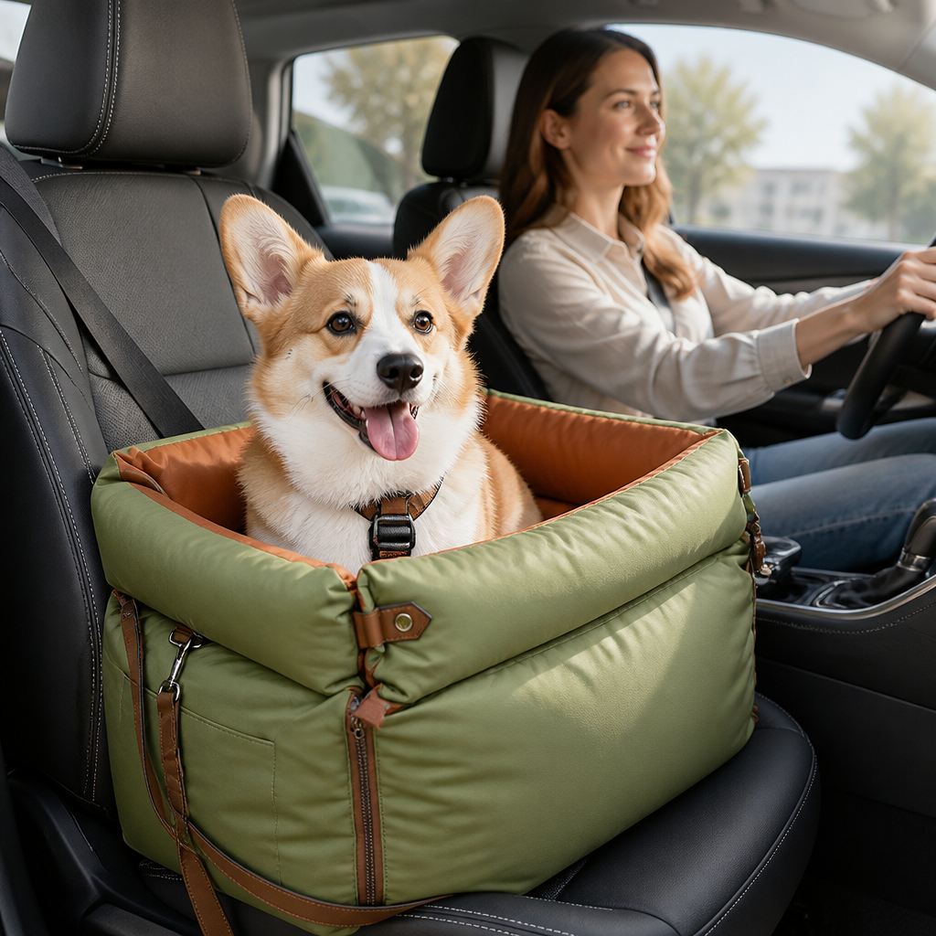 Padded Dog Car Seat (Built-In Seat Belt, Removable Washable Cover)