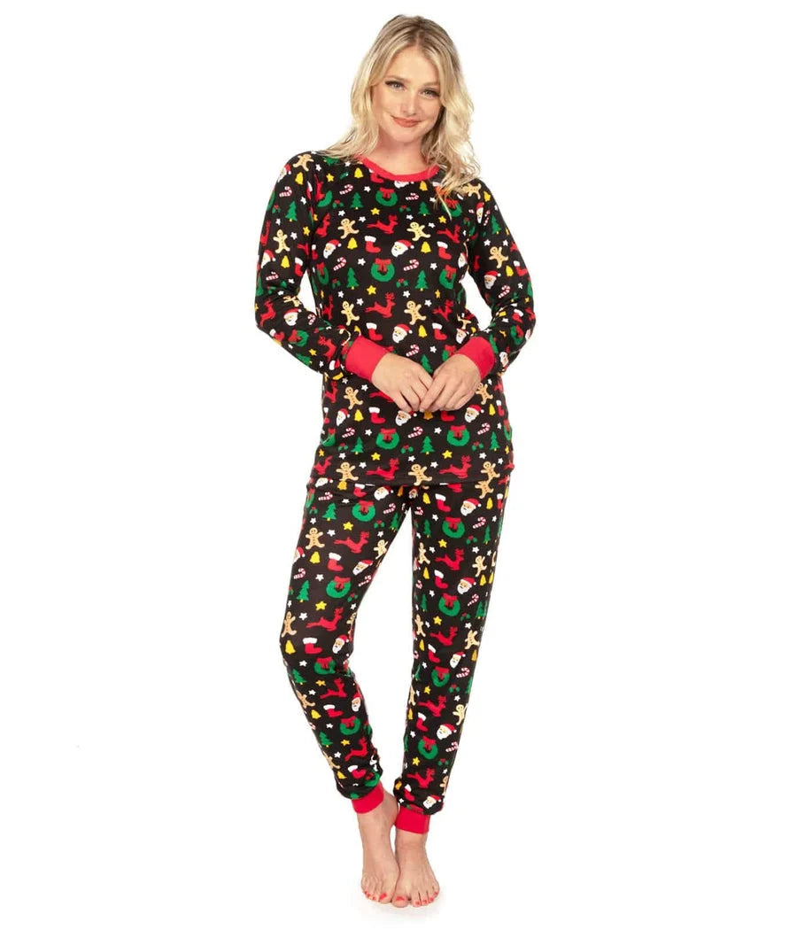 Pajama Set Cookie Cutter Print Drawstring Waist & Pockets