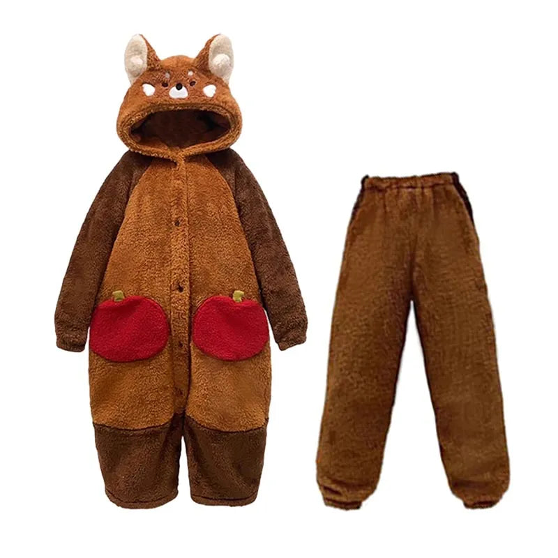 Pajama Set Hooded Red Panda Removable Tail
