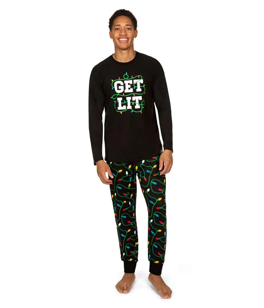 Pajama Set Men's Stretch Polyester Holiday Print