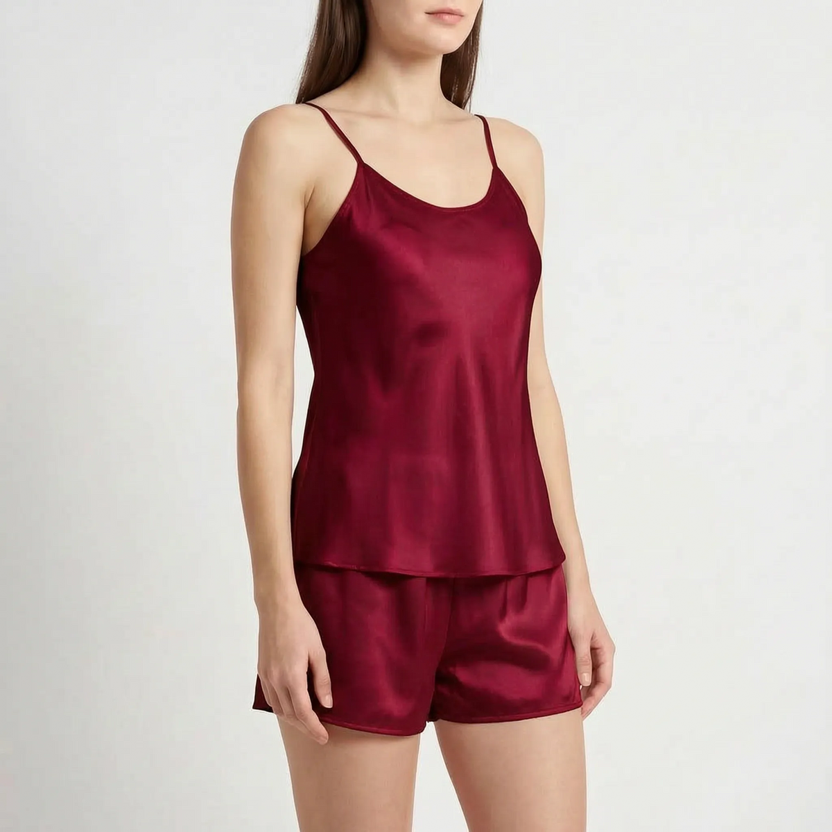 Pajama Set Mulberry Silk Camisole & Shorts Adjustable Straps