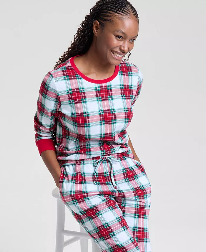 Pajama Set Woven Cotton Top & Drawstring Pants