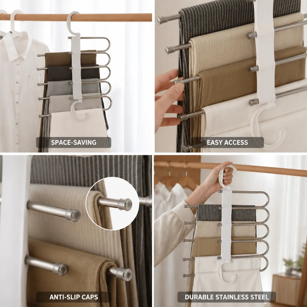 Pants Hanger Five-Tier Stainless Steel Adjustable Rods