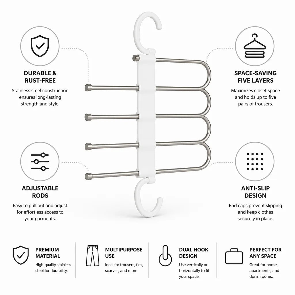Pants Hanger Five-Tier Stainless Steel Adjustable Rods