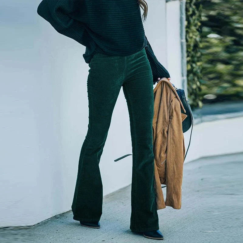 Pants Stretch Velvet Elastic Waistband Straight Leg