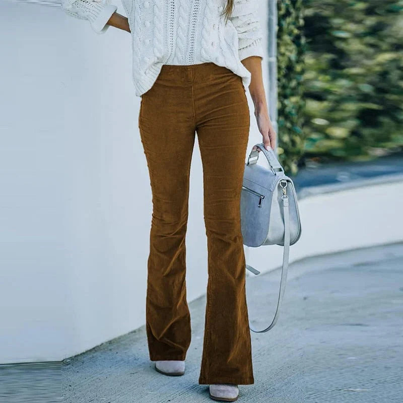 Pants Stretch Velvet Elastic Waistband Straight Leg