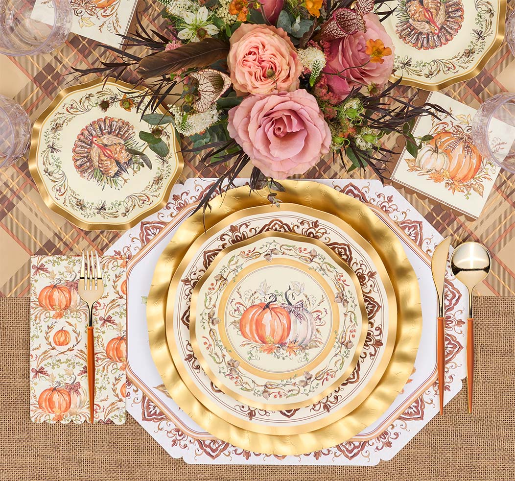 Paper Plates Heavy-Duty Harvest Design Gold Accents