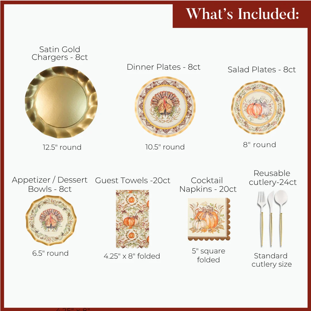 Paper Plates Heavy-Duty Harvest Design Gold Accents
