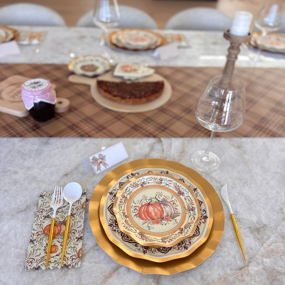 Paper Plates Heavy-Duty Harvest Design Gold Accents
