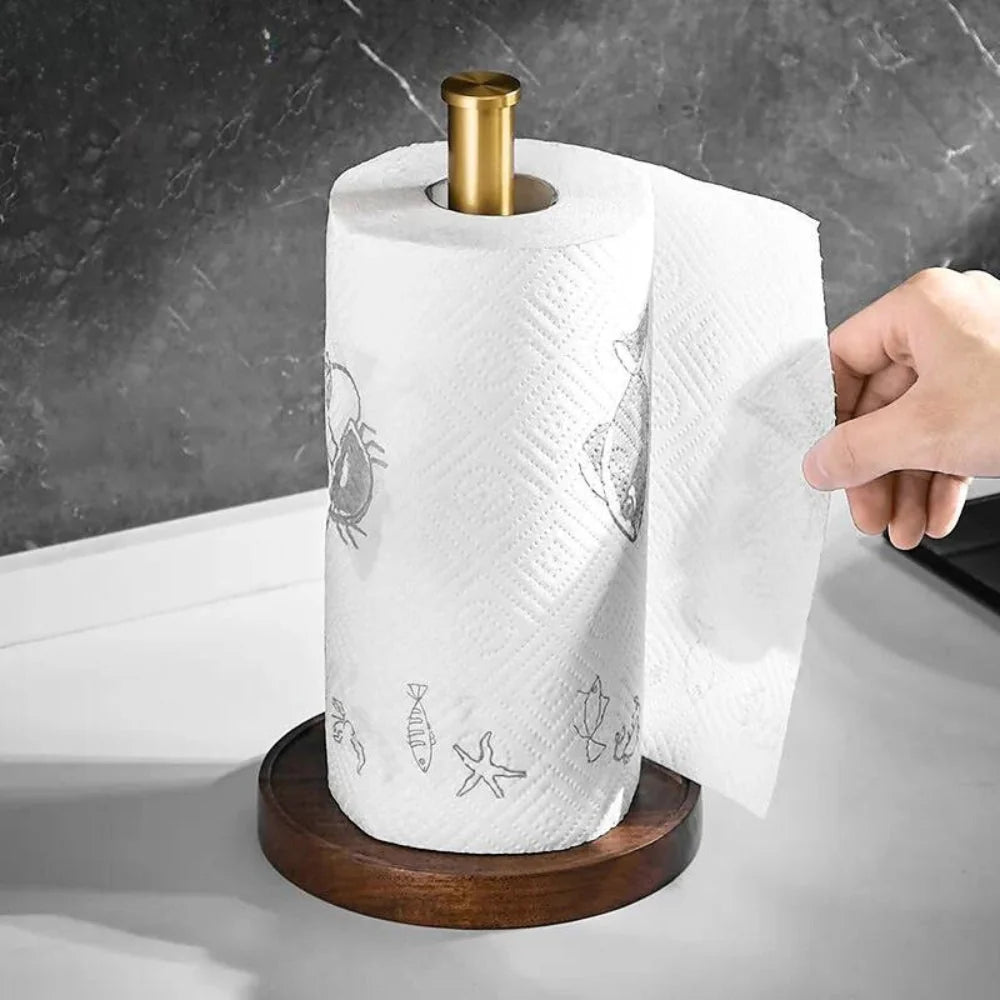 Paper Towel Holder Solid Walnut Stainless Steel Base Minimalist Design